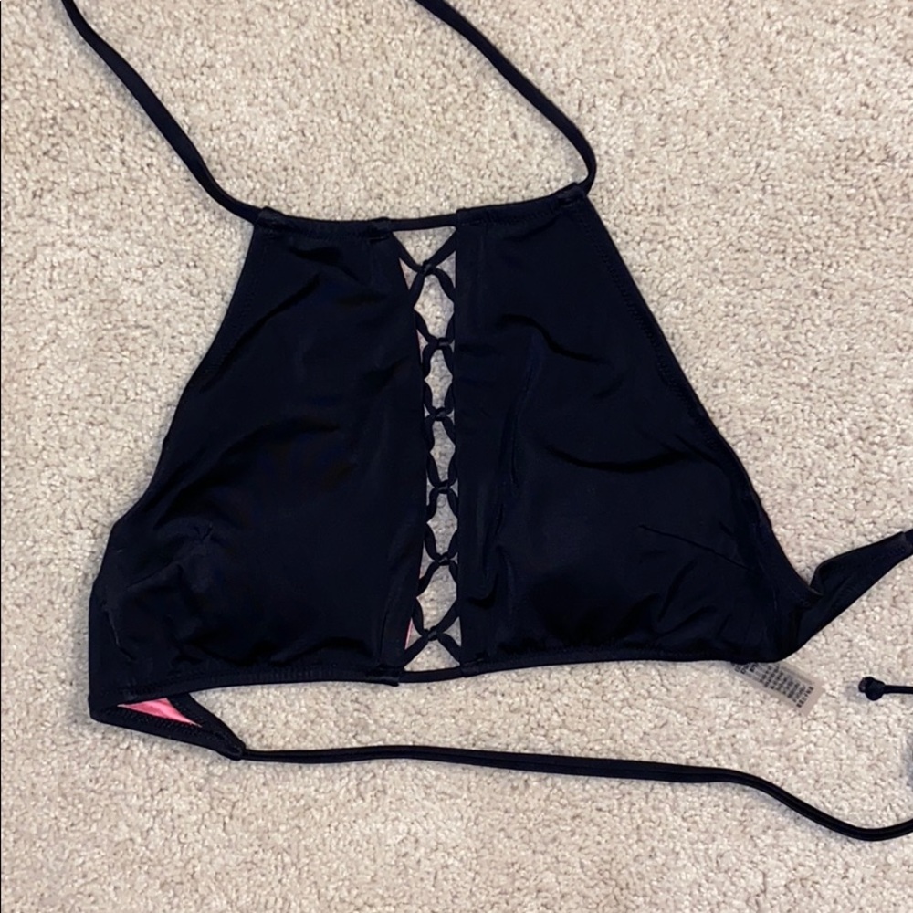 PINK High neck lace up bikini top